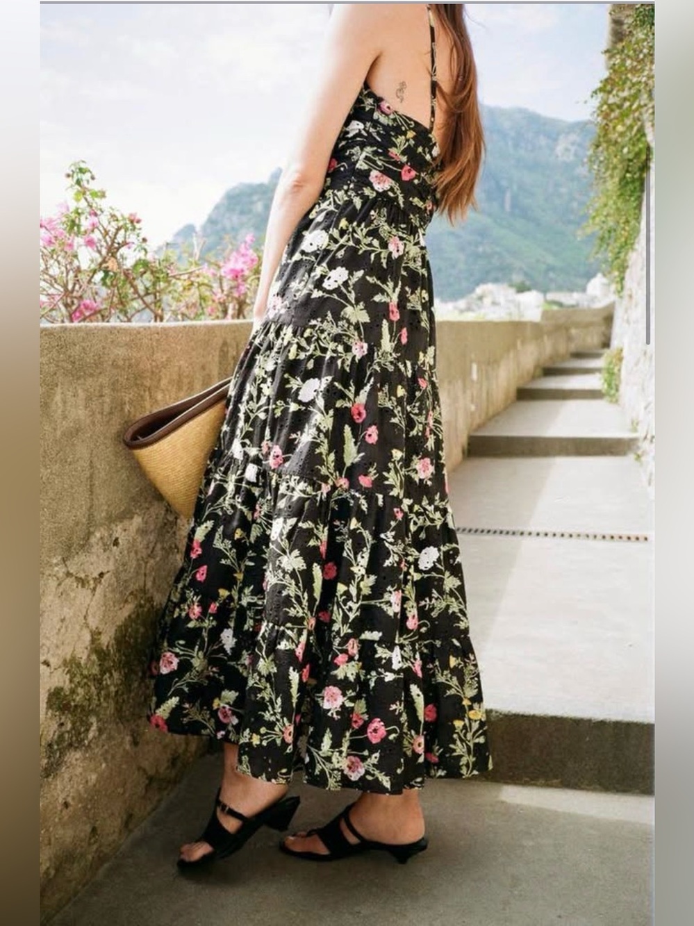 ZARA FLORAL PRINTED COTTON MIDI DRESS WITH CUTWORK EMBROIDERY M NWT. - Picture 3 of 12